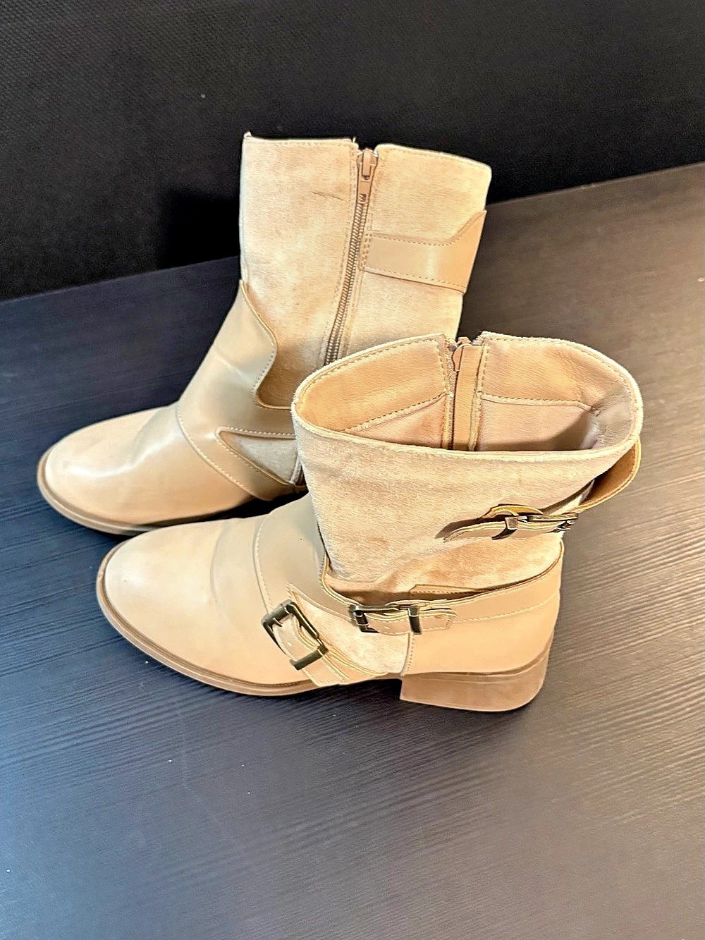 Tan Buckle Ankle Boots